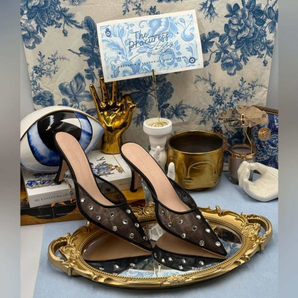 🆕 LOEFFLER RANDALL 🧿 NWOT Paloma Mesh Mid-Heel Mules, Black/Clear, Sz 9 - Picture 2 of 16